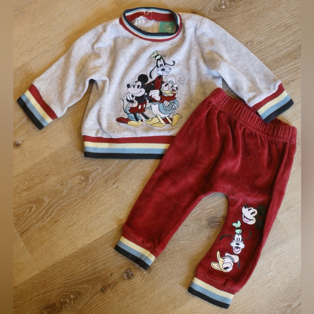 Disney‎ Baby Mickey Mouse Velour 2-Piece Set Red Joggers